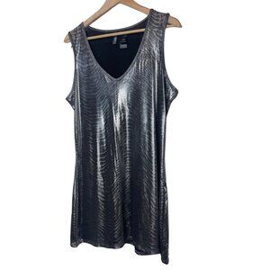 BISOU BISOU | Metallic Black & Silver Zebra Print Mini Dress | Size L